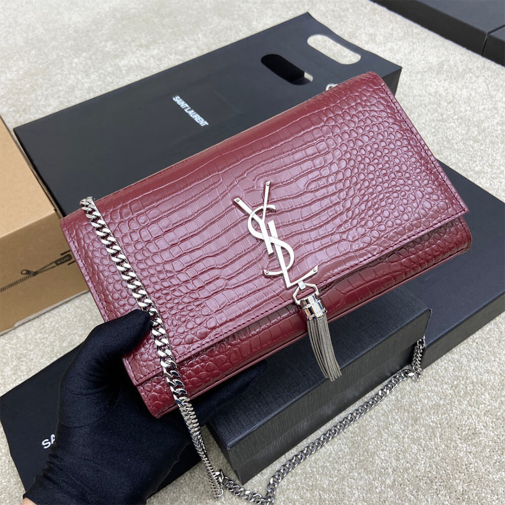YSL kate medium tassel in crocodile-embossed leather