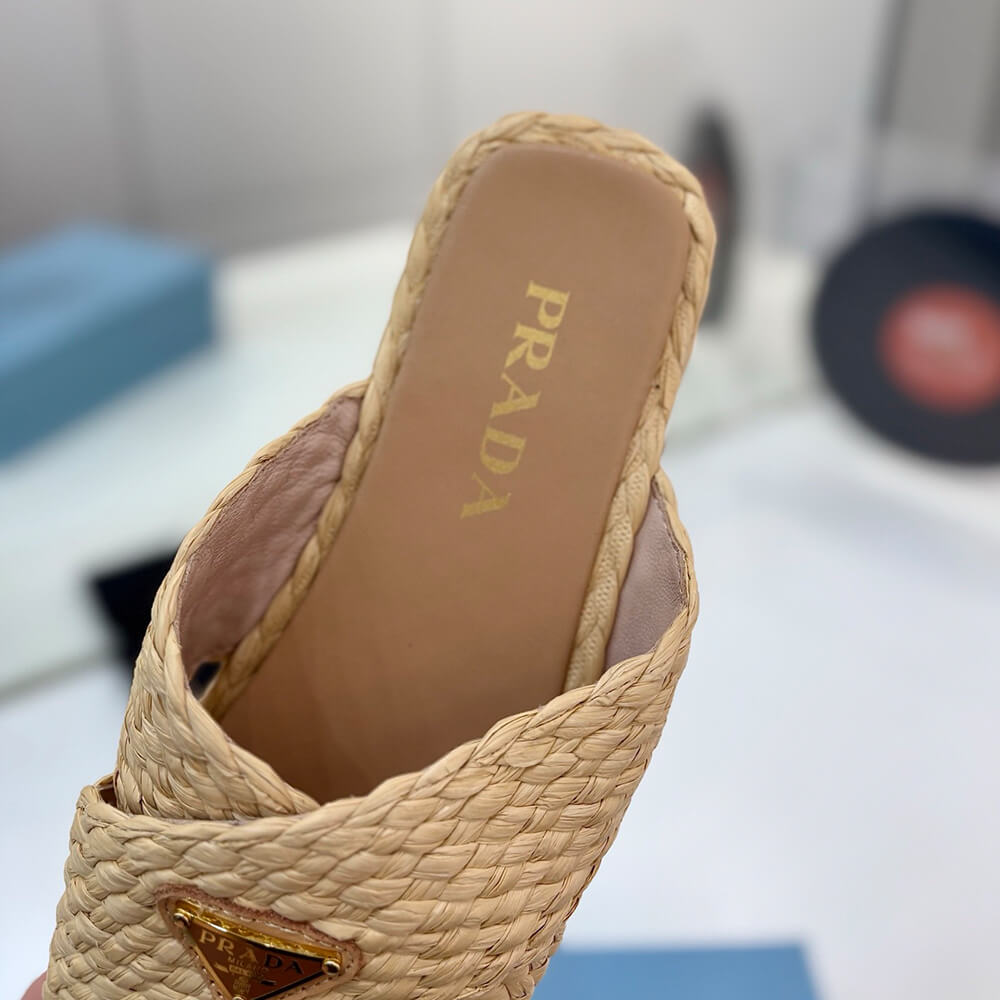 Prada Raffia crisscross slides