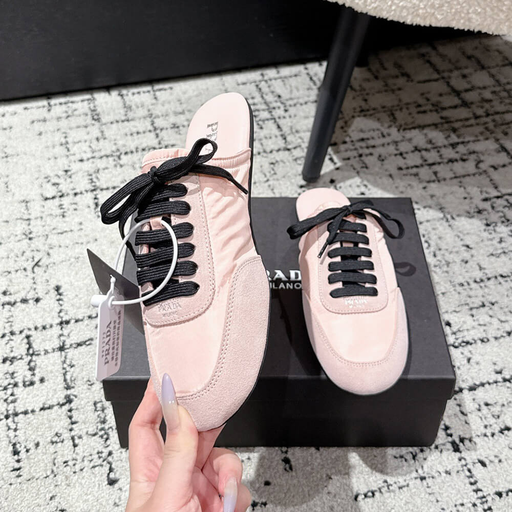 PRADA Collapse Re-Nylon and suede mules