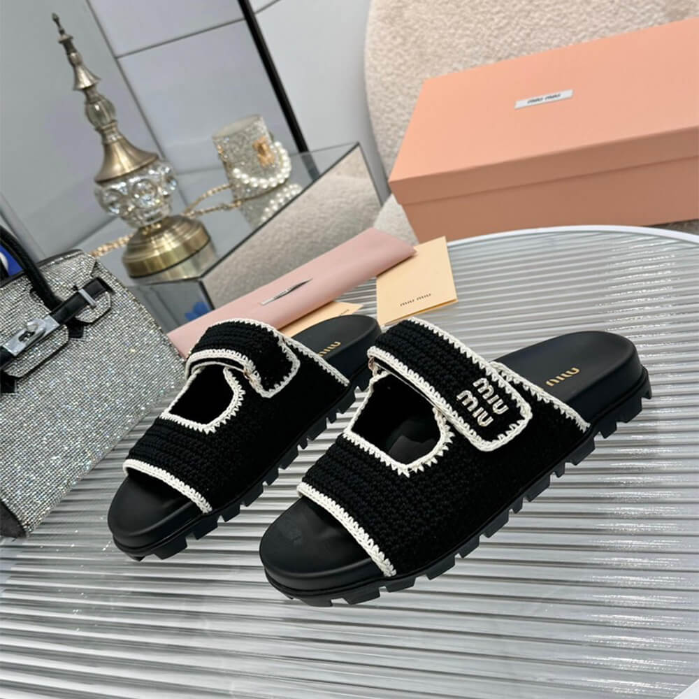 MiuMiu Crochet knit slides