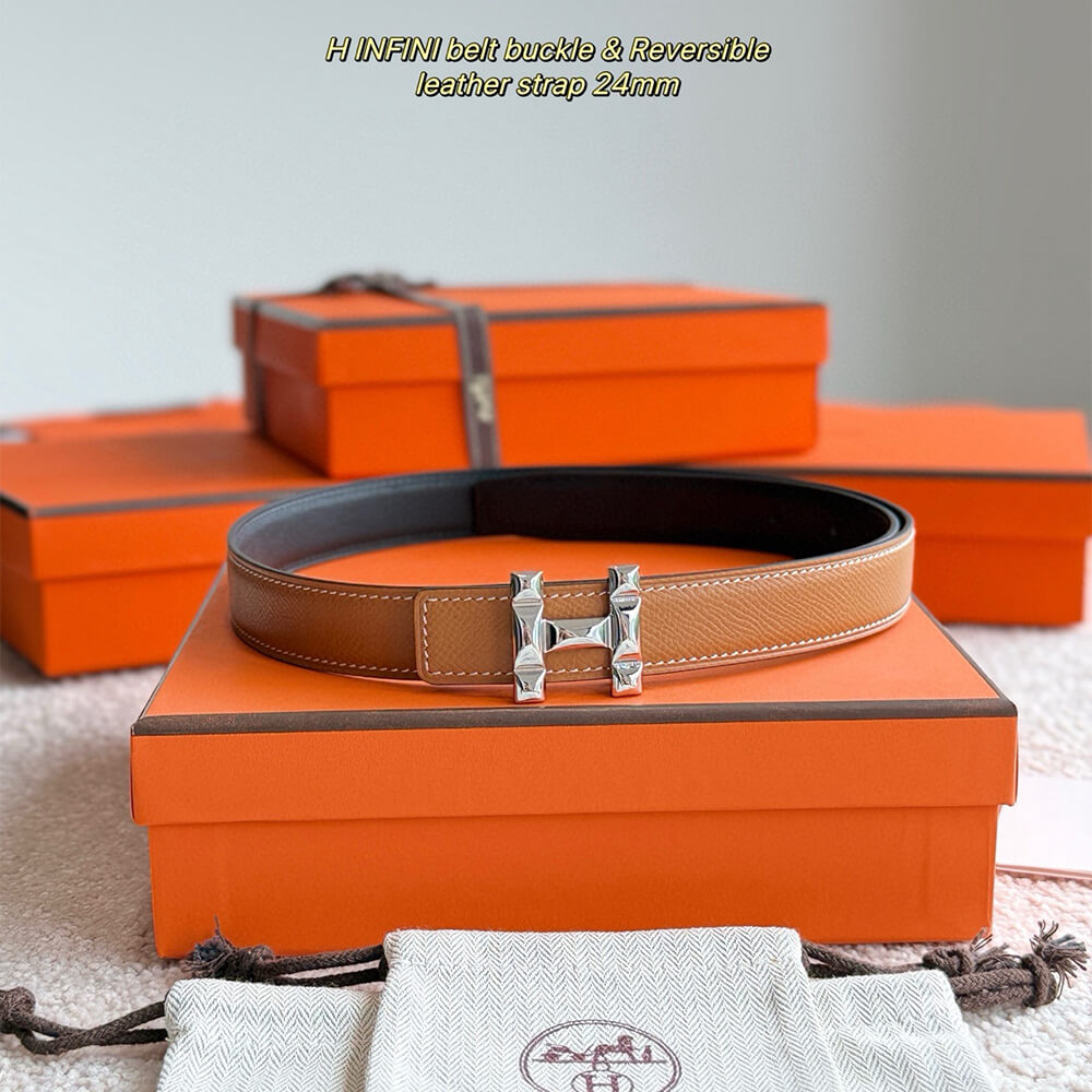 H Infini belt buckle   Reversible leather strap 24 mm